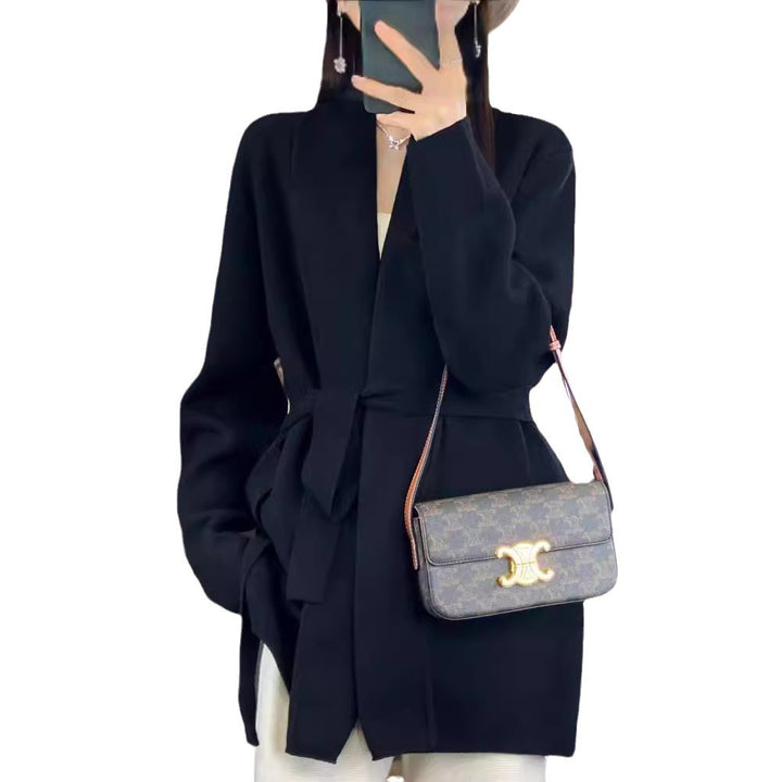 Damen modische lange Strickjacke mit Gürtel und lässigem Schnitt Drune