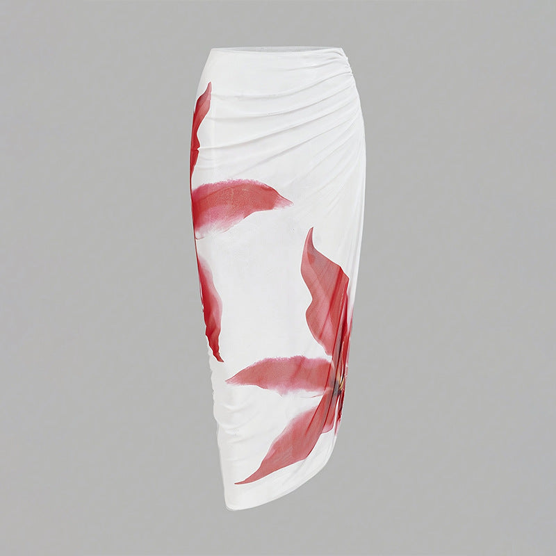 Damen Einteiler Badeanzug mit eleganter Blütenapplikation und drapiertem Rock Drune