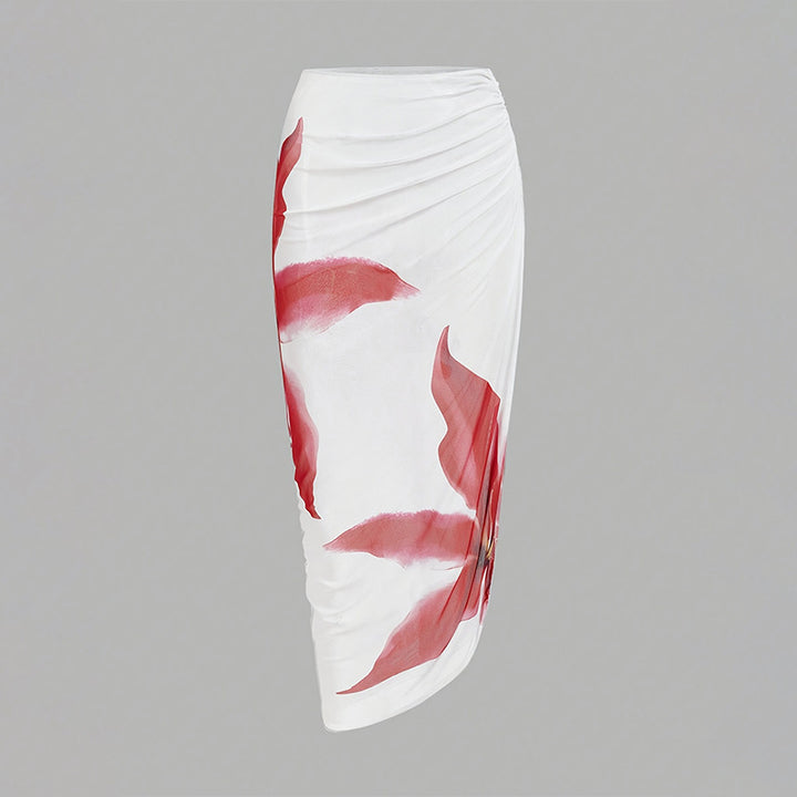 Damen Einteiler Badeanzug mit eleganter Blütenapplikation und drapiertem Rock Drune