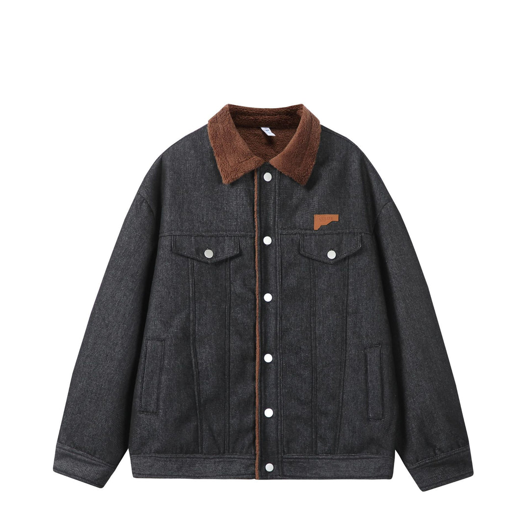 Herren Gefütterter Denim‑Blouson mit Teddykragen, Druckknopffront und Utility‑Taschen Drune