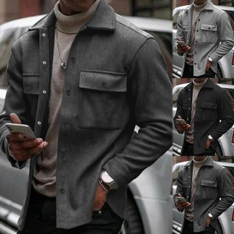 Herren lässige Hemdjacke mit praktischen Taschen und modernem Stehkragen Drune