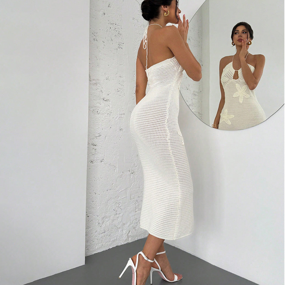 Damen Häkel-Maxikleid mit floralem Design Drune