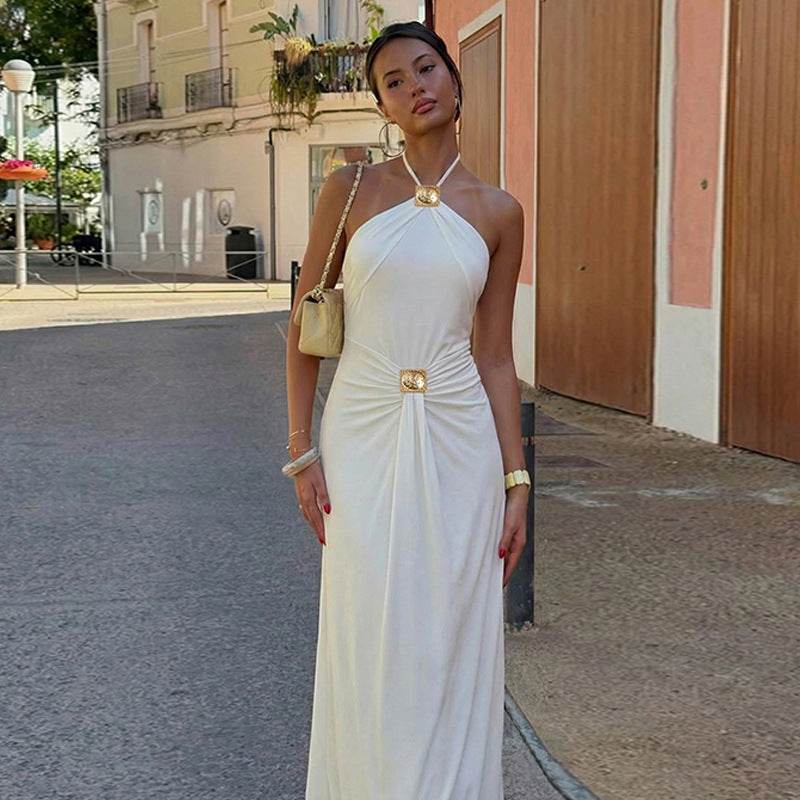 Damen Elegantes Maxikleid mit trendigem Halterdesign und tailliertem Schnitt Drune