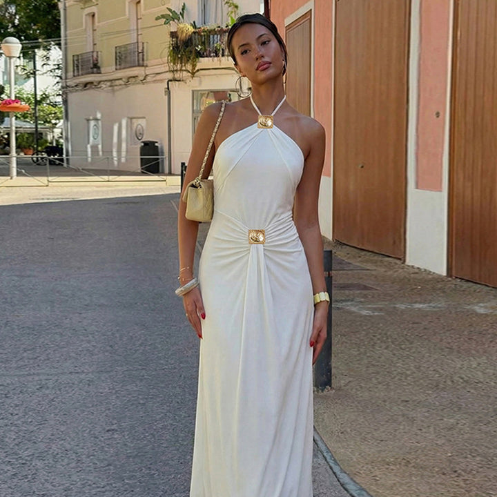 Damen Elegantes Maxikleid mit trendigem Halterdesign und tailliertem Schnitt Drune