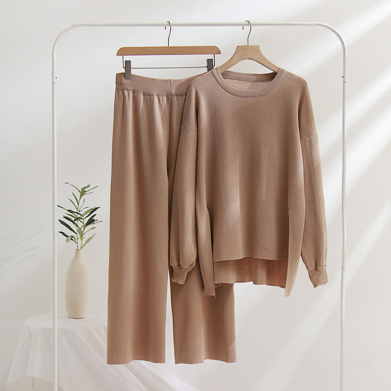Damen lässiges Strickoberteil und Hose Set Drune