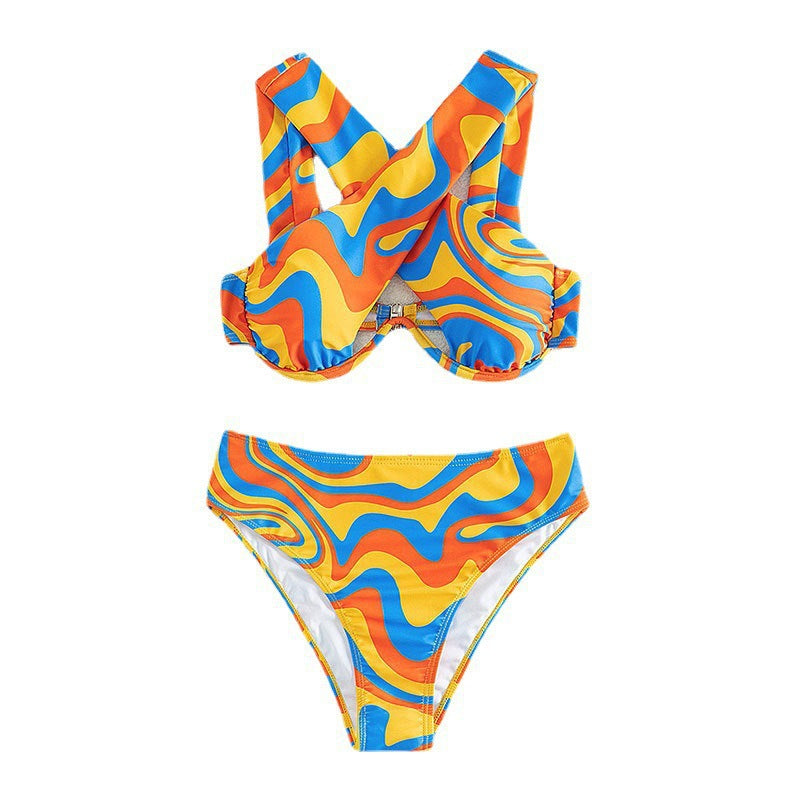 Damen Bikini-Set mit innovativem Racerback-Design und farbenfrohem Muster Drune