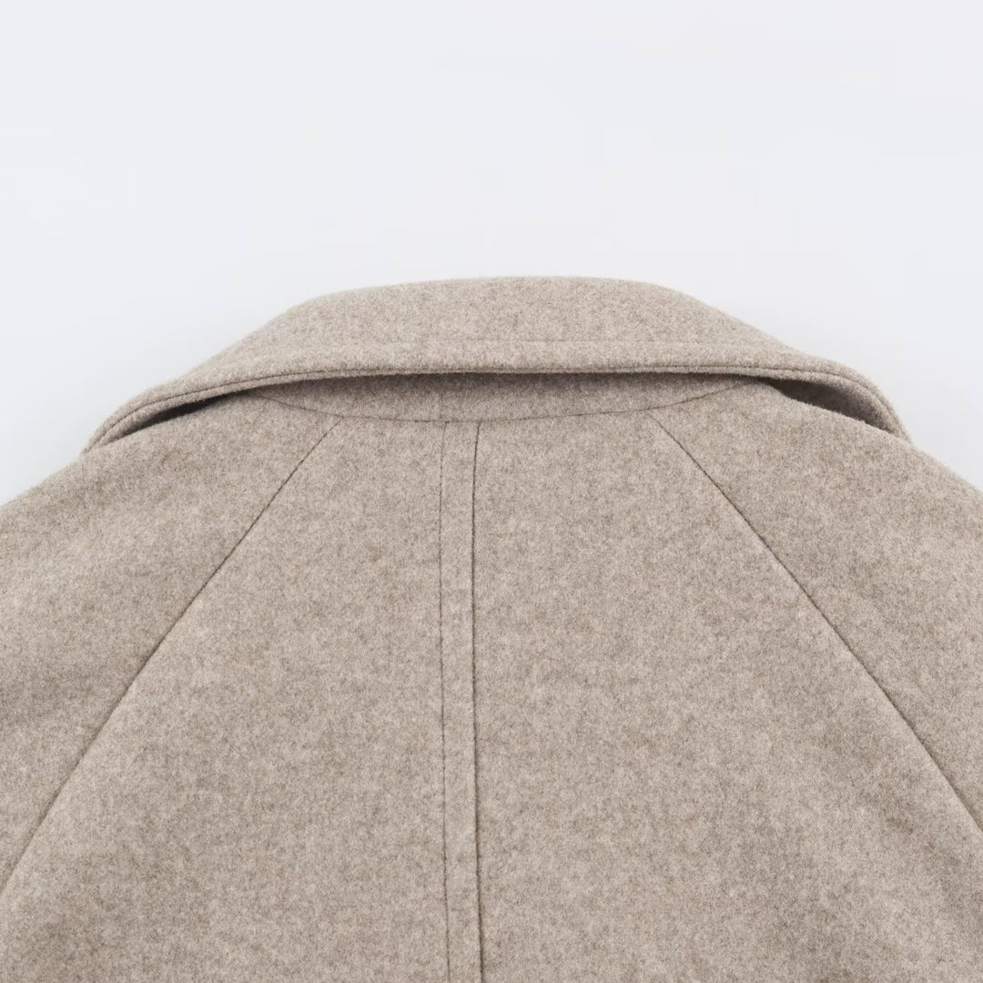 Damen Midilanger Wollmix-Doppelreihenmantel mit weitem Revers und Eingrifftaschen Drune