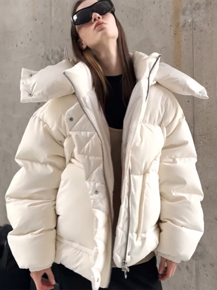 Damen Oversize Wattierte Pufferjacke mit extra hohem Stehkragen, zweifachem Frontreißverschluss und kastiger Silhouette Drune