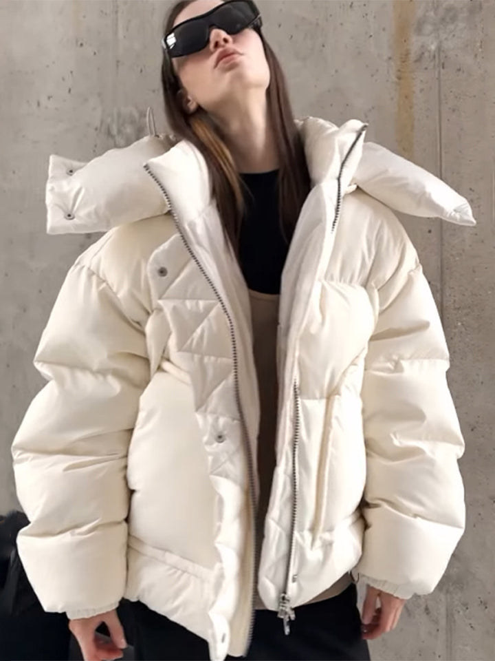 Damen Oversize Wattierte Pufferjacke mit extra hohem Stehkragen, zweifachem Frontreißverschluss und kastiger Silhouette Drune