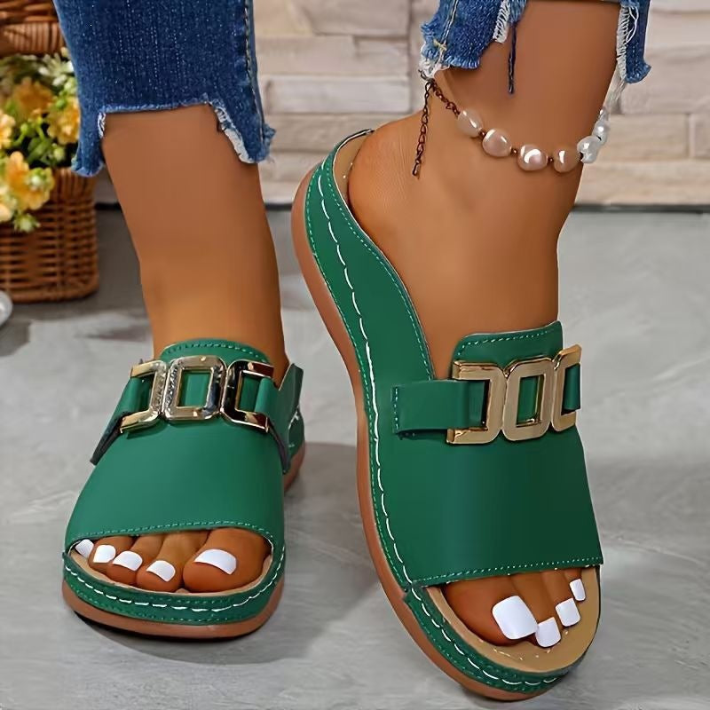 Damen elegante Zehentrenner-Sandalen mit dekorativem Schmuckdetail Drune