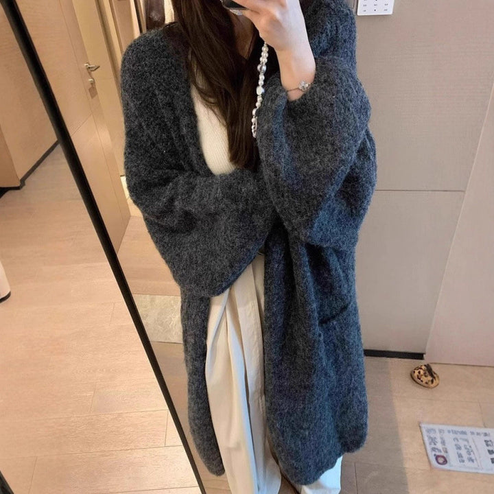 Damen Fluffige Strickjacke mit großen Taschen und weitem Schnitt Drune