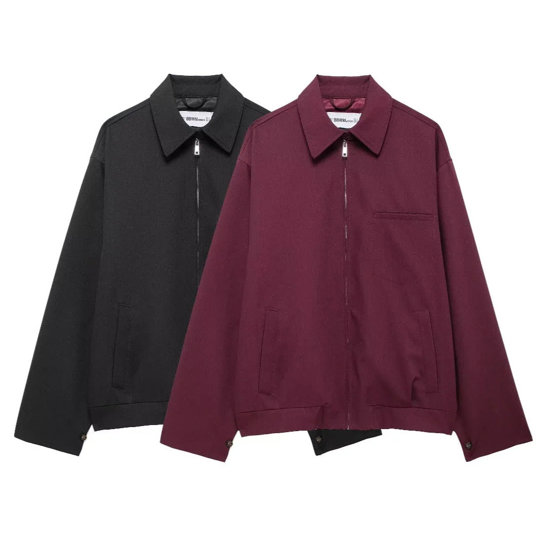 Herren nan minimalistische Harrington-Jacke mit durchgehendem Reißverschluss, Hemdkragen und Brustleistentasche Drune