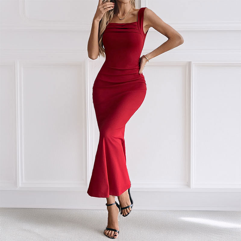Damen Maxikleid mit figurbetontem Schnitt und elegantem U-Ausschnitt Drune