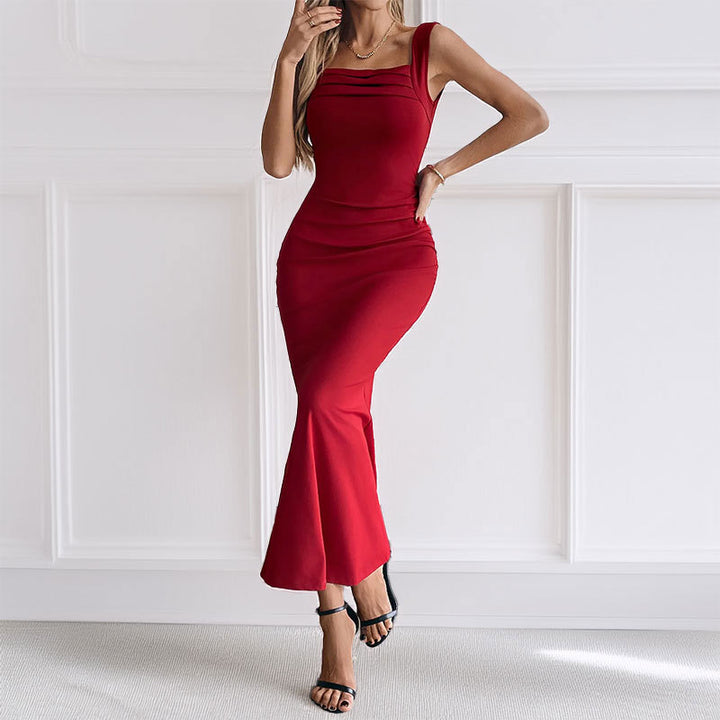 Damen Maxikleid mit figurbetontem Schnitt und elegantem U-Ausschnitt Drune