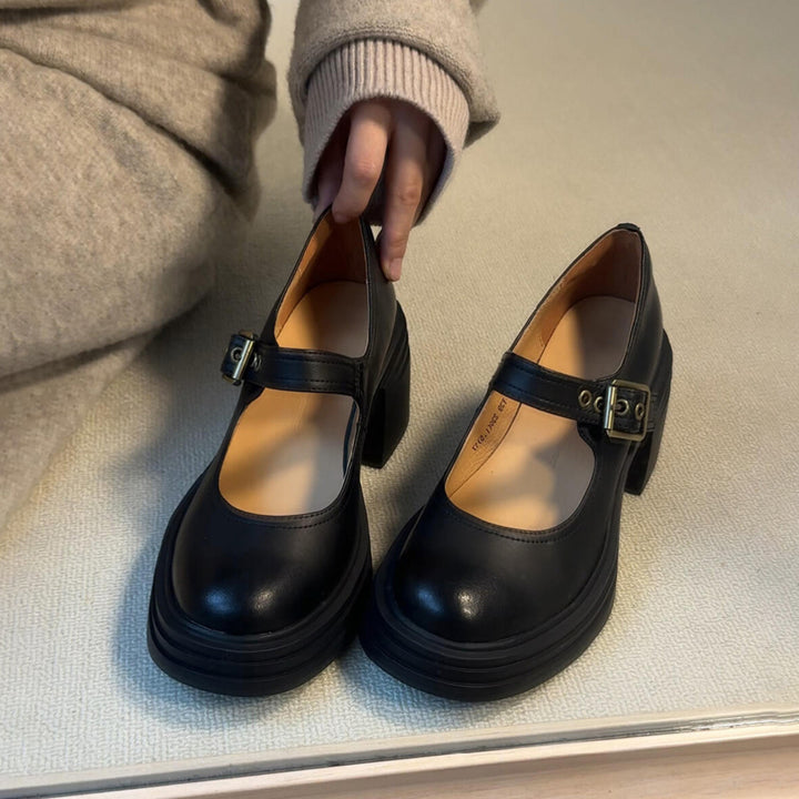Damen Chunky Heel Mary Jane Kleid Schuhe mit verstellbarem Schnallen Drune