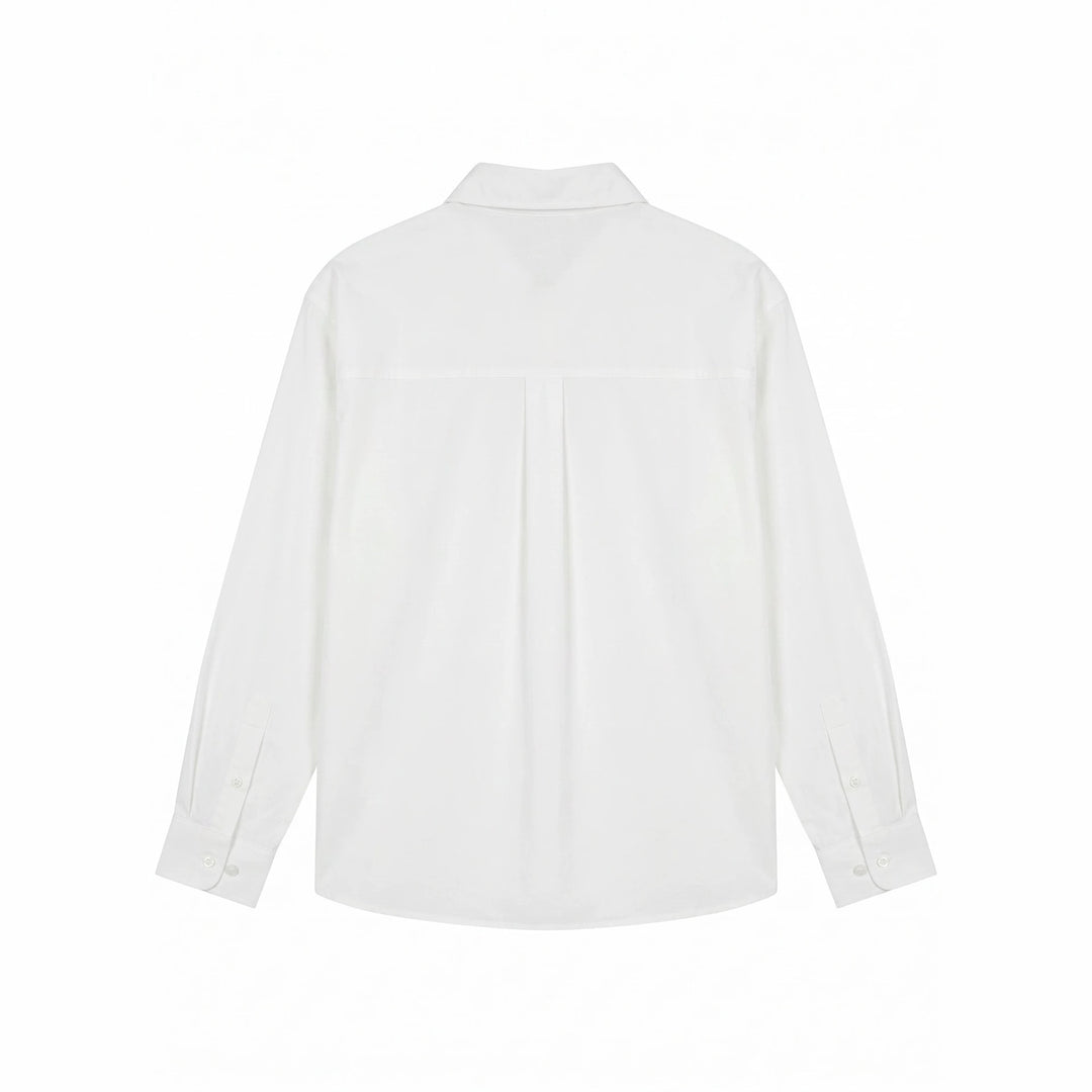 Damen Oversize-Hemdbluse mit feinen Stickapplikationen und verlängertem Saum Drune