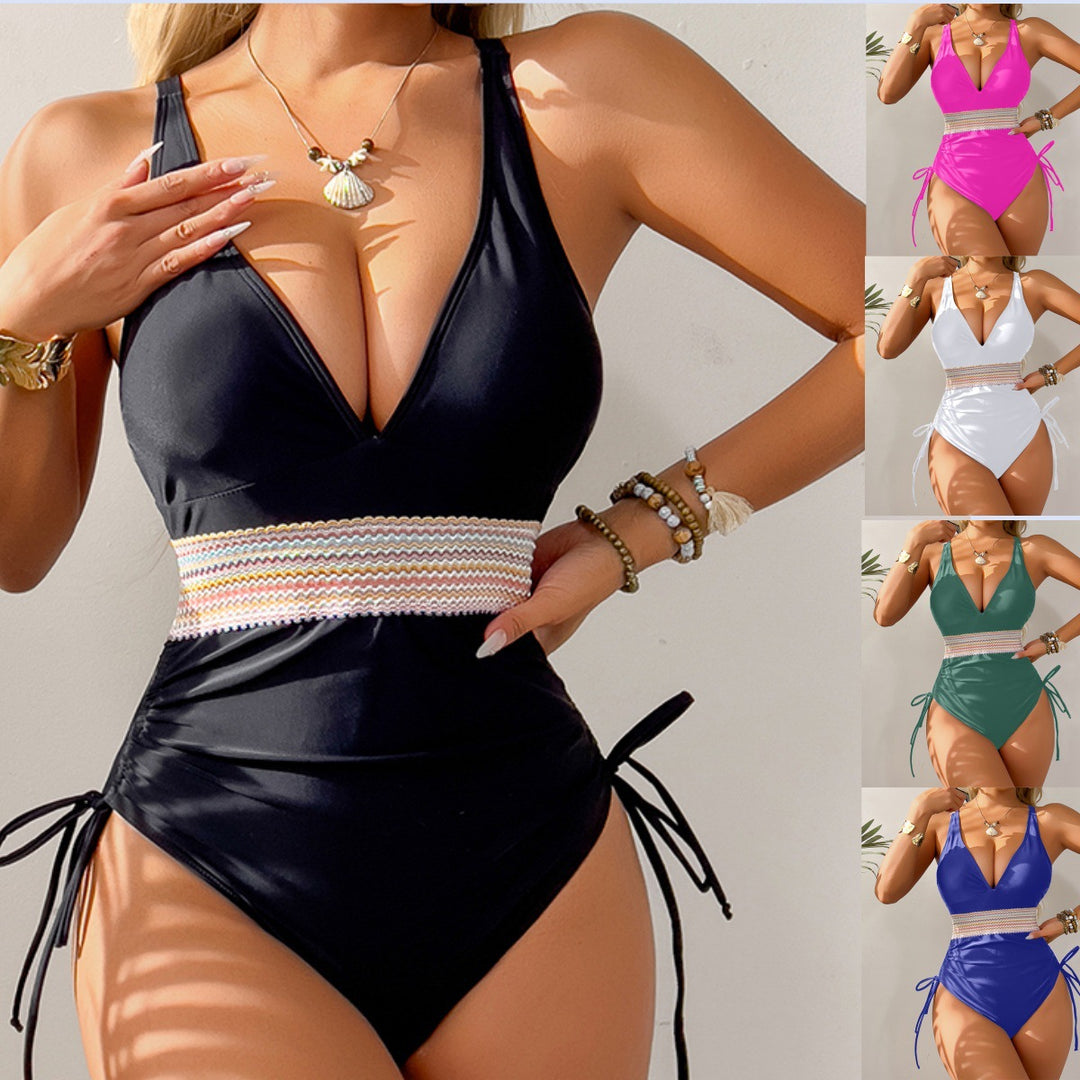 Damen Hochgeschnittener Bikini mit verstellbaren Bindebändern Drune