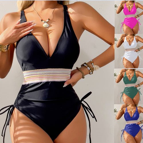 Damen Hochgeschnittener Bikini mit verstellbaren Bindebändern Drune