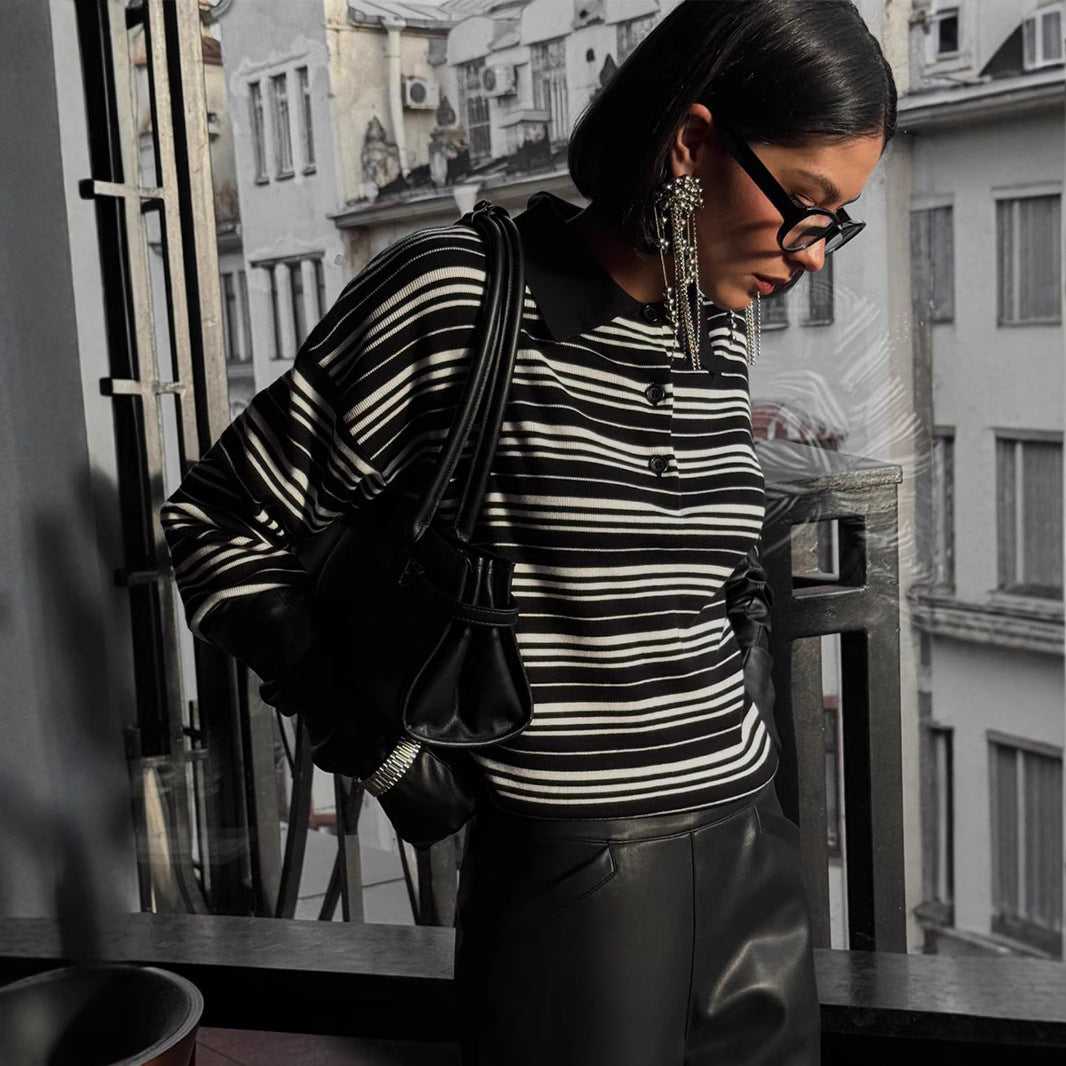 Damen Lässiges gestreiftes Poloshirt mit oversized Schnitt Drune