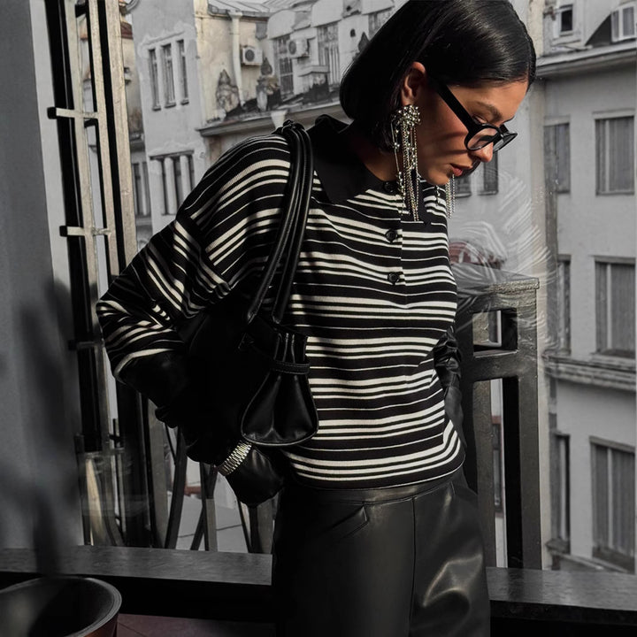 Damen Lässiges gestreiftes Poloshirt mit oversized Schnitt Drune