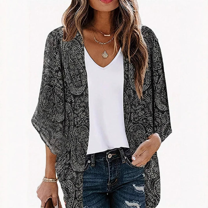 Damen Leichte Offene Kimono-Cardigan mit Paisley-Print Drune