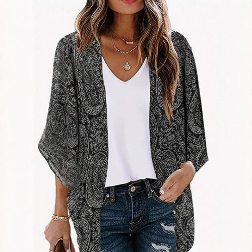Damen Leichte Offene Kimono-Cardigan mit Paisley-Print Drune