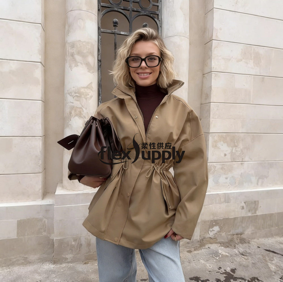 Damen Kurzparka mit Taillenzug und hohem Kragen Drune