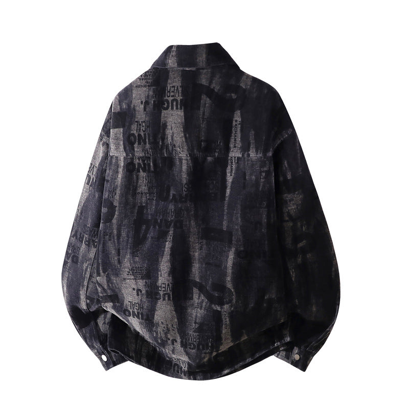 Herren Oversize-Jeansjacke im Used-Print mit Druckknopffront Drune