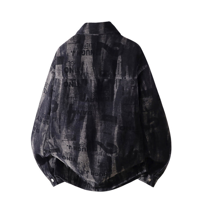 Herren Oversize-Jeansjacke im Used-Print mit Druckknopffront Drune