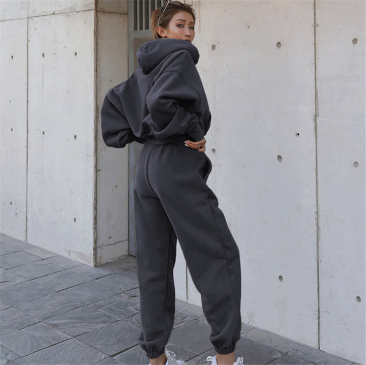 Damen nan oversized Freizeitanzug mit Kapuze und hoher Taille Drune