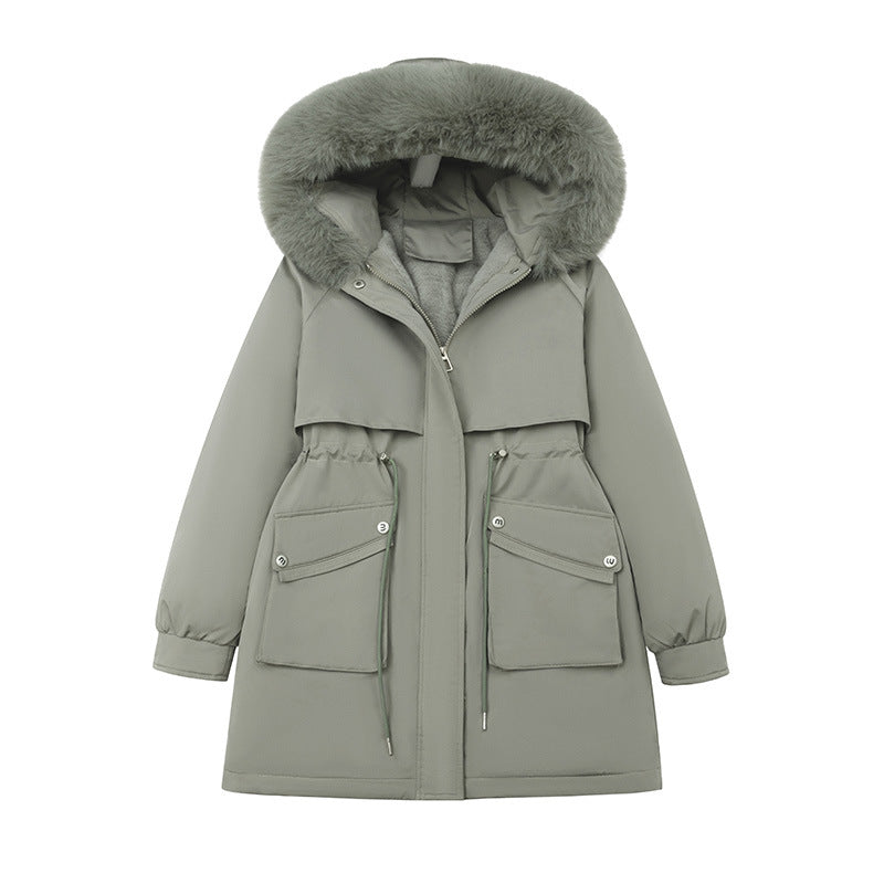 Damen nan funktionaler Thermoparka mit innenliegendem Teddyfutter, verstellbarer Kordel-Taille und großen Aufsatztaschen Drune