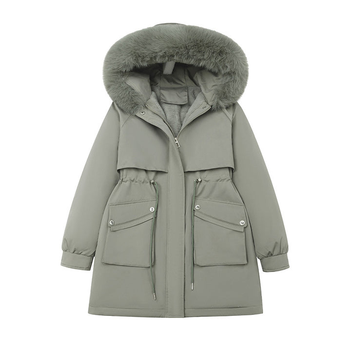 Damen nan funktionaler Thermoparka mit innenliegendem Teddyfutter, verstellbarer Kordel-Taille und großen Aufsatztaschen Drune