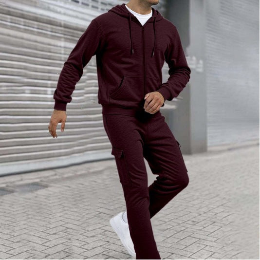 Herren nan athletischer Zip-Sweatset mit Cargo-Jogginghose, ergonomischen Nähten und gerippten Bündchen Drune