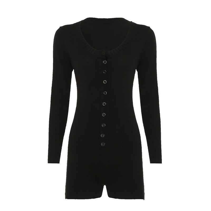 Damen nan figurbetontes Feinstrick-Minikleid mit durchgehender Knopfleiste, U-Boot-Ausschnitt und verlängerten Rippbündchen Drune