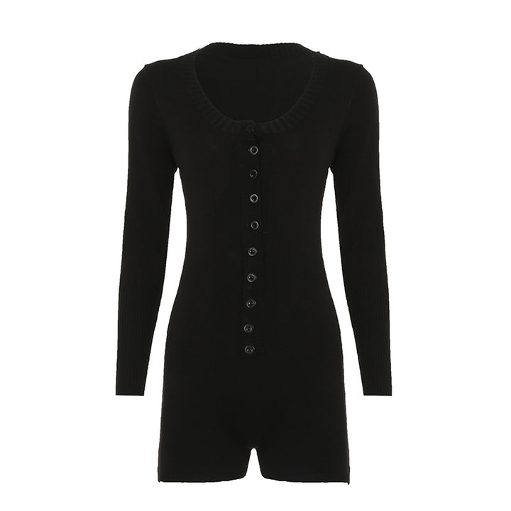 Damen nan figurbetontes Feinstrick-Minikleid mit durchgehender Knopfleiste, U-Boot-Ausschnitt und verlängerten Rippbündchen Drune