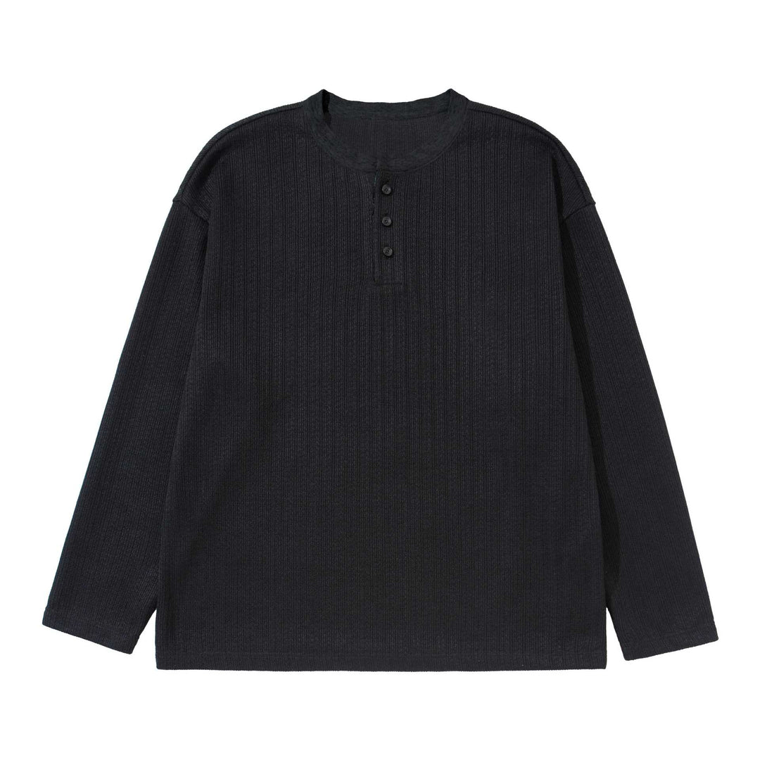 Unisex Strukturierter Waffel-Henleyshirt mit geradem Saum und Oversize-Silhouette Drune