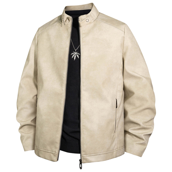 Herren Vintage-Lederoptik-Bomberjacke mit Stehkragen und Reißverschluss Drune