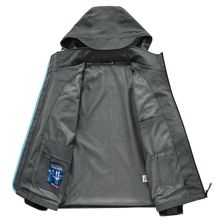 Herren Wetterresistente Softshell-Outdoorjacke mit Kapuze, hohem Kragen und verschweißten Nähten Drune