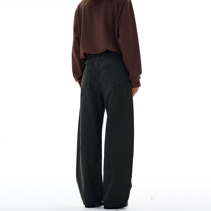 Damen weite Cargo-Hose mit hoher Taille und markanten Nahtdetails Drune