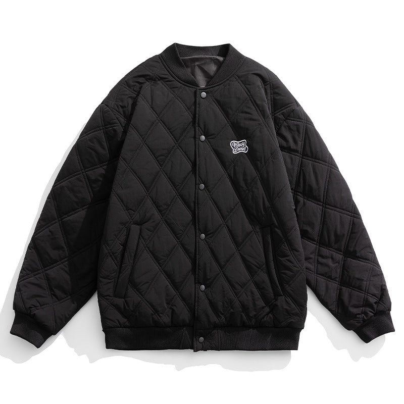 Unisex Gestepste Bomberjacke im Boxy‑Schnitt mit Stehkragen und Druckknopfleiste Drune
