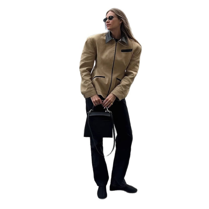 Damen lässige Übergangsjacke mit kontrastierendem Kragen und praktischen Taschen Drune