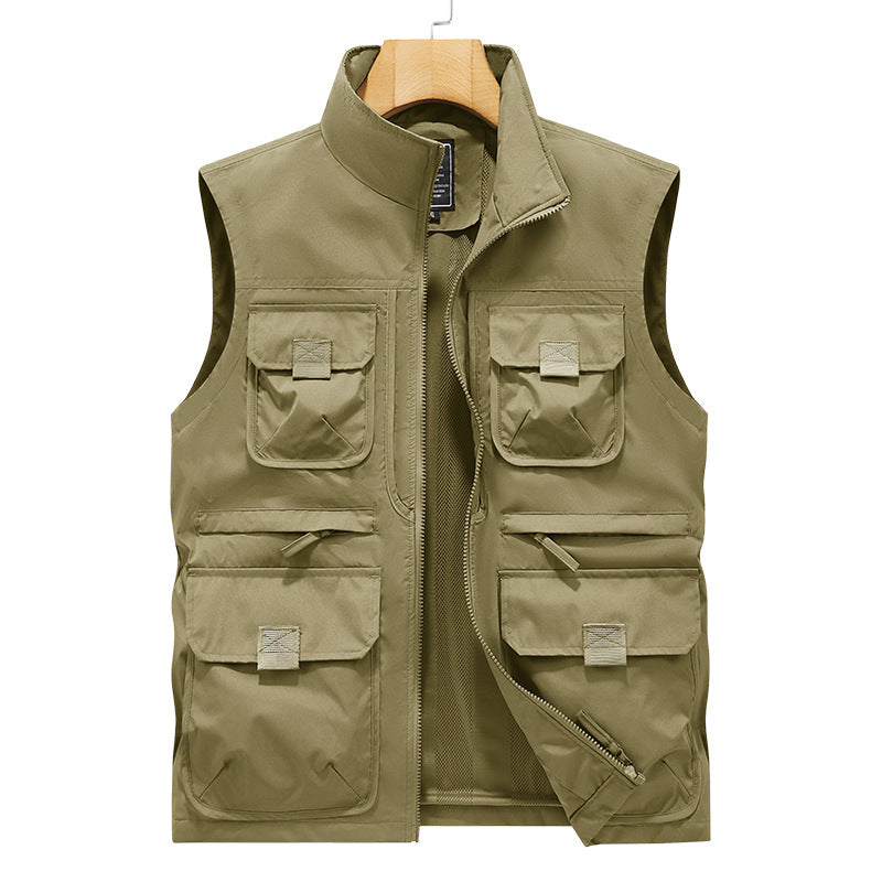 Herren Outdoor-Multitaschenweste mit Schnellzugriffstaschen und Stehkragen Drune