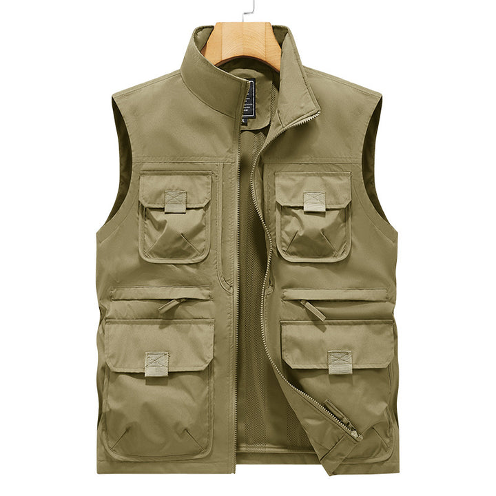 Herren Outdoor-Multitaschenweste mit Schnellzugriffstaschen und Stehkragen Drune