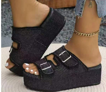 Damen Plattform Sandalen mit schicken doppelt Schnallen Drune