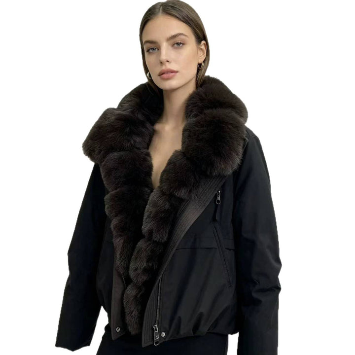 Damen nan taillierte Parka-Bomberjacke mit voluminösem Webpelzkragen und windabweisender Außenhülle Drune