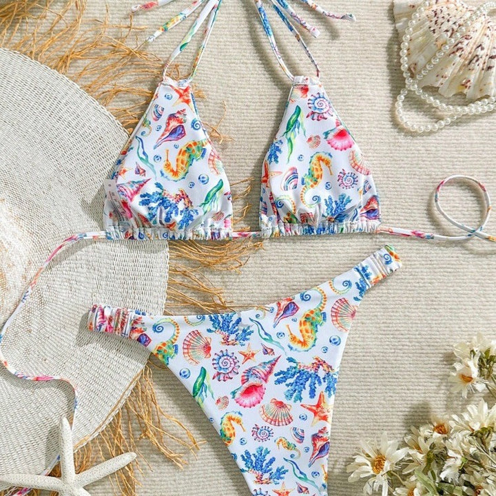 Damen Bikini-Set mit buntem Unterwasser-Motiv und verstellbaren Trägern Drune