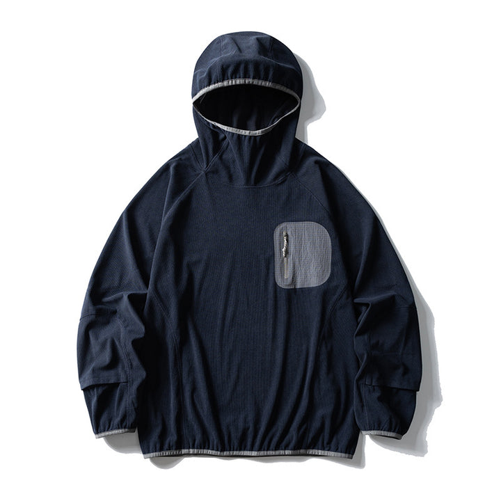 Unisex Leichte technische Kapuzen-Pullover-Windjacke mit Brust-Reißverschlusstasche und elastischem Saum Drune