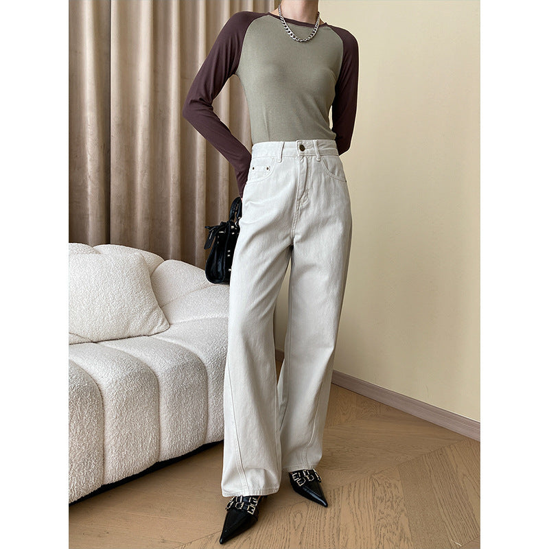 Damen weite Denim-Hose mit hohem Bund und eleganten Details Drune