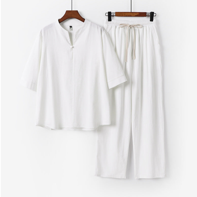 Unisex Lockeres Lounge-Set mit Stehkragen-Halbarmshirt und Elastischer Bundhose Drune