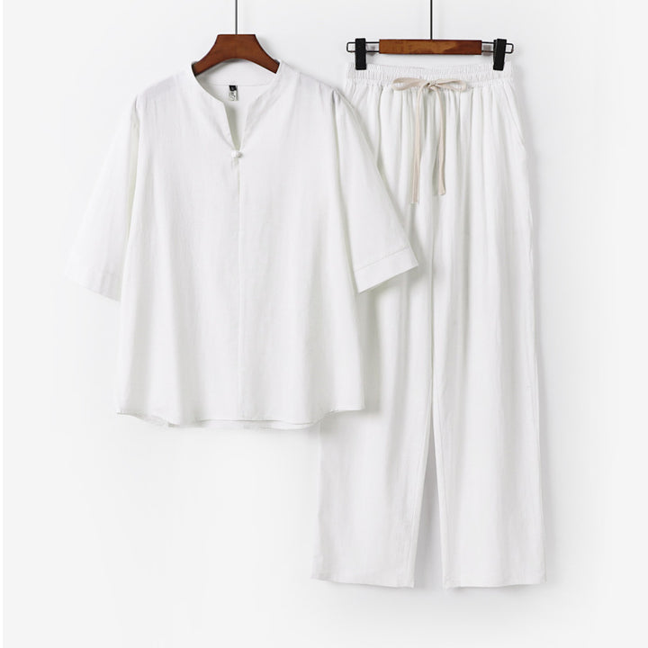 Unisex Lockeres Lounge-Set mit Stehkragen-Halbarmshirt und Elastischer Bundhose Drune